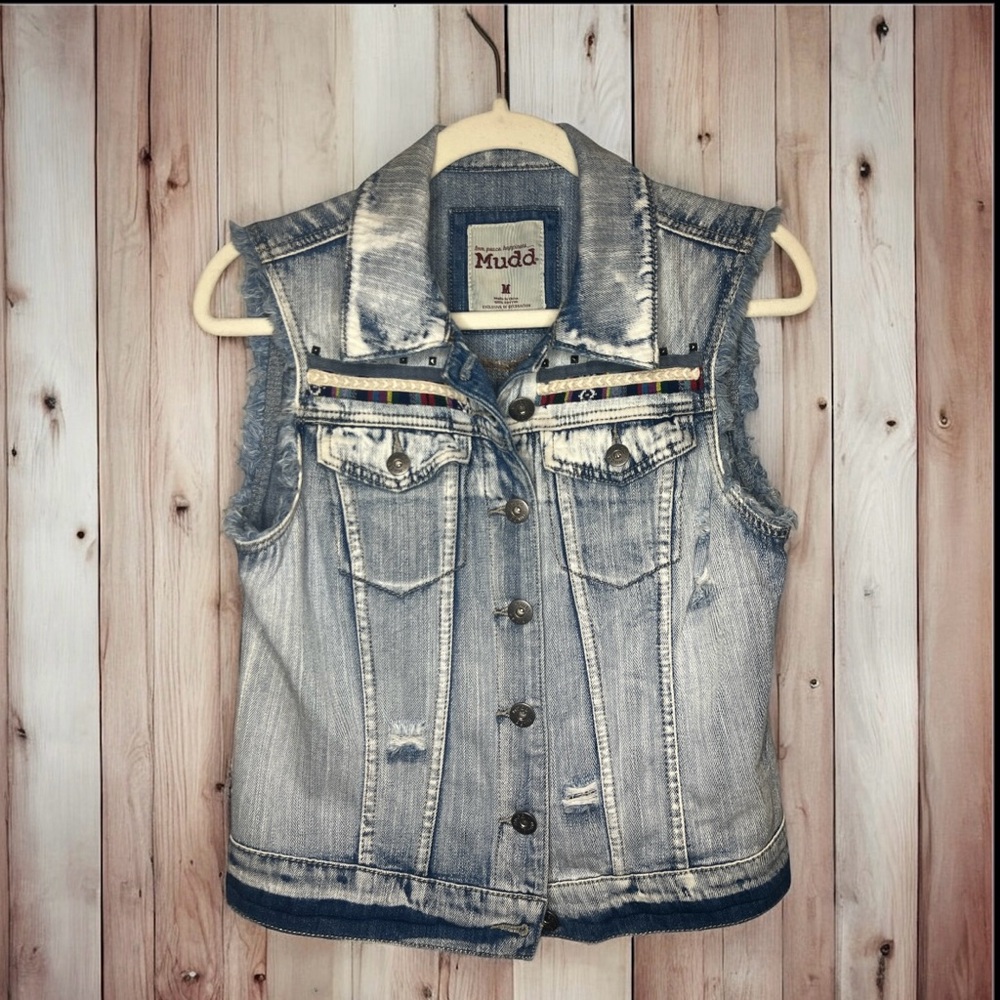 Y2K Mudd Cotton Button Up Cut Off Distressed Jean-Style 
Vest